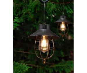 YAKii Lot de 2 lanternes solaires à suspendre en métal avec lumière blanche chaude pour cour, jardin, allée, terrasse, porche - Noires