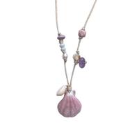 Yakiki Collier fait à la main en forme d'étoile de mer et de coquillages de perles de conque - Longueur réglable - Pour femme, M, Coque, Pas de gemme