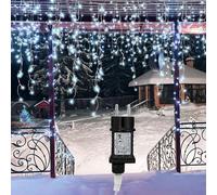 Yakimz 10m 200 LED pluie de glace Chaîne de lumières LED éclairage de Noël blanc froid avec fonction de mémoire pour l'extérieur et l'intérieur