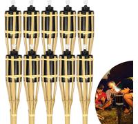 Yakimz 10x Set de flambeaux de jardin lampes flambeau mèche 90cm bambou flambeau à huile pour l'extérieur huile de lampe pour flambeau flammes feu fête déco