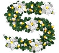 Yakimz 2.7M Noël Girland sapin de Noël décoration avec des fleurs rouges de Noël lampes LED belle décoration de vacances pour les escaliers, mur, portes In-Out Door Silver