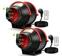 Yakimz 2 x 100 mm extracteur de fumée - Ventilateur d'égout silencieux - 320 m3/h - Avec télécommande - Prise européenne pour salle de bain, toilettes, cuisine, serre, tente, garage, noir et rouge