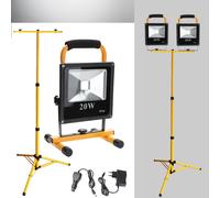 Yakimz 2x20W LED Projecteur de chantier sans fil Lampes de travail blanc froid avec double trépied Projecteur flash Projecteur de travail IP66