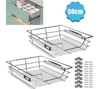 Yakimz 4X Tiroir télescopique de cuisine Tiroir d'armoire Tiroir à panier prémonté Chromé Argent 50CM