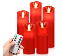 Yakimz 5x Bougies LED en plastique Capteur de lumière Flamme avec télécommande 5 tailles Variable électrique rouge