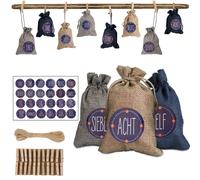 Yakimz Calendrier de l'Avent à remplir Noël Sacs Décor 24 sacs en tissu bleu / blanc / gris