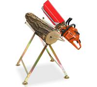 Yakimz chevalet de sciage avec support de tronçonneuse, protège-chaîne, jauge, jusqu'à 150 kg, support de scie pliable, métal, or, 1 pièce