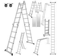 Yakimz Échelle multifonction en aluminium 7 en 1 - 5,82 m, 4 x 5 échelons, 2 plaques d'échafaudage, 2 roues - Pliable, de travail, domestique - Jusqu'à 150 kg