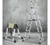 Yakimz Echelle télescopique Echelle pliante Stabil Aluminium Escabeau jusqu'à 150kg 1.7m+2.0m Avec barre de pesée
