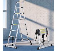 Yakimz Echelle télescopique Echelle pliante Stabil Aluminium Escabeau jusqu'à 150kg 2.0m+2.3m Avec barre de pesée