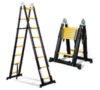 Yakimz Échelle télescopique en aluminium de 5 m - Multifonction - Antidérapante - Pliable - Charge maximale : 150 kg - Échelle en aluminium pour jardin intérieur - Noir et jaune