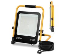 Yakimz LED Projecteur de chantier 200W 18000LM, Lampe de travail IP66 étanche 6000K blanc froid Portable et pliable Projecteur de travail avec 3m de câble, 72LEDs, pour atelier Chantier Garage Campin