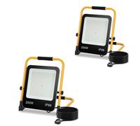 Yakimz LED Projecteur de chantier 200W, 2x 18000LM Lampe de travail Projecteur, IP66 étanche Portable Projecteur de travail 6000K Blanc froid Lampe de chantier, Câble et Support pliable