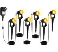 Yakimz LED Projecteur de jardin avec piquet de terre 6 pièces, éclairage de jardin avec prise étanche IP65 blanc chaud