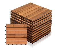 Yakimz Lot de 11 dalles en bois d'acacia - 30 × 30 cm - 1 m² par carrelage de sol - Revêtement de sol extérieur et intérieur - Balcon avec système de drainage et système de clic - Marron