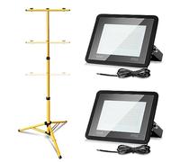 Yakimz Lot de 2 projecteurs de chantier LED avec trépied, 50 W blanc chaud, 3000 K, 4250 lm, étanche IP66, pour la construction, l'atelier, avec câble de 1 m, pas de prise