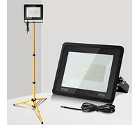 Yakimz Projecteur de chantier LED avec trépied, 100 W, étanche IP66, avec câble de 1 m, 6000 K blanc froid 8500 lm, lampe de chantier, projecteur de travail pour cave, hangar, entrepôt, pas de prise