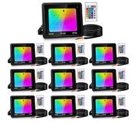 Yakimz RGB LED Spot extérieur 10 pièces, 50W Smart LED Projecteur, IP66 étanche Spot extérieur avec 16 couleurs 4 modes, Variable, fonction mémoire, lumière d'ambiance avec changement de couleurs