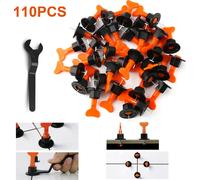 Yakimz Système de nivellement de carreaux, 110 pcs Système de nivellement de carreaux Revêtement de sol Mur plastique Clip Réglable Locator Spacer Pince Level Wedge Outil à main Réutilisable Kit