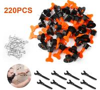 Yakimz Système de nivellement de carreaux, 220 pcs Système de nivellement de carreaux Revêtement de sol Mur plastique Clip Réglable Locator Spacer Pince Level Wedge Outil à main Réutilisable Kit