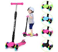 Yakimz Trottinette de qualité supérieure pour enfants avec 3 roues lumineuses LED - Réglable en hauteur - Pliable - Pour garçons et filles de 3 à 14 ans - Rose