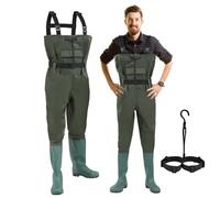 Yakimz Waders Pantalon de pêche pour hommes, nylon 70 deniers, PVC pantalon de pêche imperméable avec bottes en caoutchouc, ceinture, poches et crochets, pour chantiers, pêche, fermes, jardins