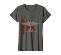 Yakovlev Yak-3 Avion de Chasse de la Seconde Guerre Mondiale Vintage Cyrillique T-Shirt, Femme, Asphalte, XS