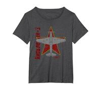 Yakovlev Yak-3 Avion de Chasse de la Seconde Guerre Mondiale Vintage Cyrillique T-Shirt, Femme Grandes Tailles, Chiné Foncé, 2X