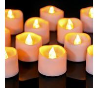 Yakpo Lot de 12 bougies chauffe-plat à LED à piles sans flamme vacillante pour Noël, Halloween, décorations en forme de citrouille - Jaune chaud