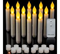 Yakpo Lot de 12 bougies coniques à LED avec télécommande, fonctionnant à piles, sans flamme, vacillant à l'extérieur, à suspendre, faux bougeoirs votifs flottants en vrac pour décoration de fenêtre et