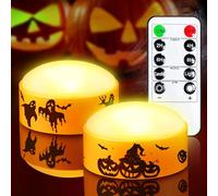 Yakpo lot de 2 lumières LED citrouille d'Halloween à piles avec télécommande et minuterie, vacillantes sans flamme, bougie électrique d'Halloween orange pour décorations de citrouilles d'extérieur