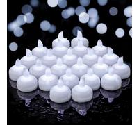 Yakpo Lot de 24 Bougies Chauffe-Plat Flottantes à LED Blanc Froid, Étanches, à Piles, pour l'Extérieur, avec Effet Vacillant, Idéales pour la Décoration de Mariage, Vases, Bassins, Baignoires et Spas