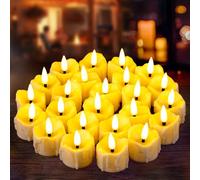Yakpo Lot de 24 bougies chauffe-plat LED à minuterie à piles sans flamme vacillante - Bougies chauffe-plat LED d'extérieur - Grande quantité pour Noël, Halloween, décoration lumineuse citrouille