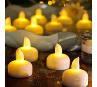 Yakpo lot de 24 bougies LED flottantes étanches, sans flamme, à piles, pour l'extérieur, bougies votives vacillantes blanc chaud, pour décoration de mariage, vase, étang, baignoire et spa
