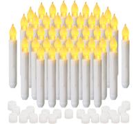 Yakpo Lot de 48 bougies coniques LED à piles, flottantes sans flamme vacillantes pour l'extérieur, fausses bougies coniques à suspendre pour fenêtre, décorations de fête de Noël