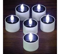 Yakpo Lot de 6 bougies chauffe-plat à énergie solaire sans flamme, rechargeables, étanches, à LED vacillantes, pour décoration de fête sur terrasse, fête (blanc froid)