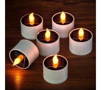 Yakpo Lot de 6 bougies chauffe-plat LED rechargeables à énergie solaire - Étanches - Sans flamme vacillante - Fonctionnement à piles - Pour décoration de lanternes de fenêtre - Jaune chaud
