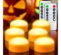 Yakpo Lot de 6 guirlandes lumineuses LED en forme de citrouille d'Halloween avec télécommande et minuterie, fonctionne à piles, sans flamme, orange vacillante, bougie électrique orange pour