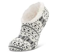 Yaktrax Cabin Slippers, chaussons d’intérieur double couche infusés à l’aloe avec doublure douce et semelles antidérapantes, confort chaud et relax,Blanc,EU Taille 35-41