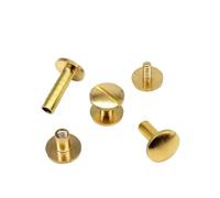 YAKUFAST 10 pièces en laiton massif cuivre Chicago vis clou Post liaison Rivet tête ronde goujon for cuir artisanat portefeuille sac ceinture sangle Web livre(Cambered head,16mm)