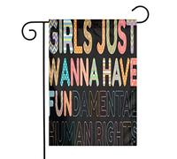Yakujo Girls Just Want To Have Fundamental Rights (2) Drapeaux de jardin double face en toile de jute facile à installer Drapeau décoratif pour cour et ferme 30,5 x 45,7 cm