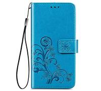 YAKUN Coque pour Realme C31 4G (6.5") Etui, Flip Cover Magnétique Cuir PU Case, Protection Antichoc Motif de Trèfle, Housse avec Carte Fentes/Stand Fonction. Bleu