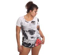 Yakuza Damen Floating Curved Crew Neck T-Shirt, Weiß, M