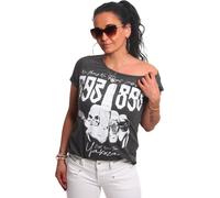 Yakuza Damen Shot Curved Crew Neck T-Shirt, Anthrazit Meliert, S