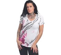 Yakuza Femme Dark Skull Curved V-Neck T-shirt, Blanc, M