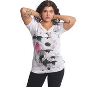 Yakuza Femme Flower Style Curved V-Neck T-shirt, Blanc, XXL