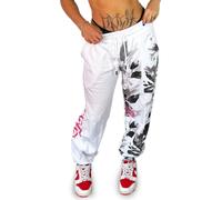 Yakuza Femme Flower Style Loose Pantalon de Jogging, Blanc, XXL