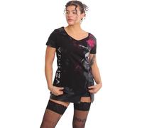 Yakuza Femme Rose Scratch Curved V-Neck T-shirt, Noir, L
