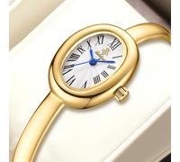 YaLaLuSi Montre-bracelet ovale élégante et minimaliste - une montre à quartz raffinée et chic, idéale comme cadeau Silver green