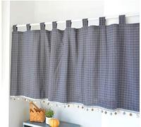 Yaland Élégant rideau à passants, à carreaux, avec bords boules, style maison de campagne, bistrot, avec embrasses, (H x l) 60 x 140 cm, gris, 1 pièce